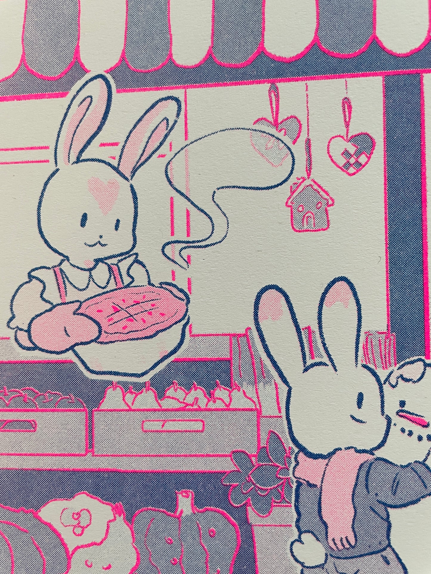Green Market Bunnies — Riso Print (Limited Edition)