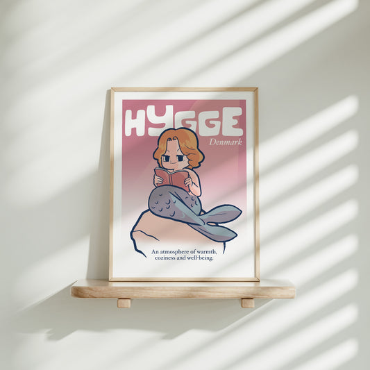 Medium frame of the Hygge Scandinavian poster on a wooden shelf