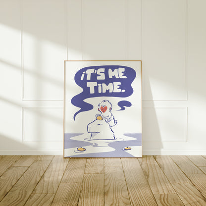 Large frame of the capybara and snow monkey print leaning against a wall on a wooden floor